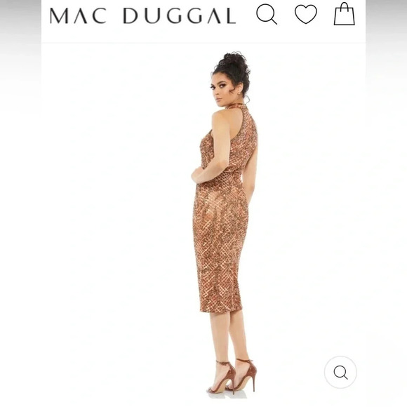 NWT Mac Duggal Copper Embellished Halter Midi Dress Women Size 12 - Picture 1 of 6